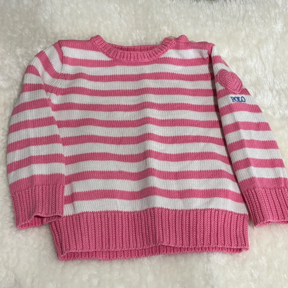 Ralph Lauren Polo Infant Pink White Striped Cotton Sweater Size 12 Month